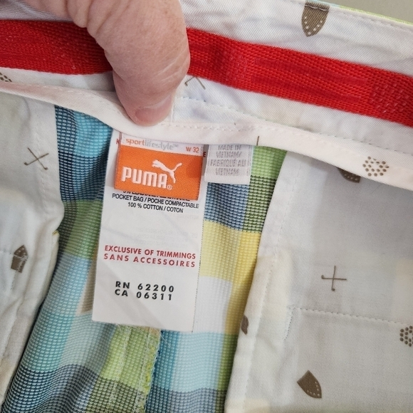 PUMA Men's Checked Flat Front Shorts, sz 32 - Picture 5 of 6